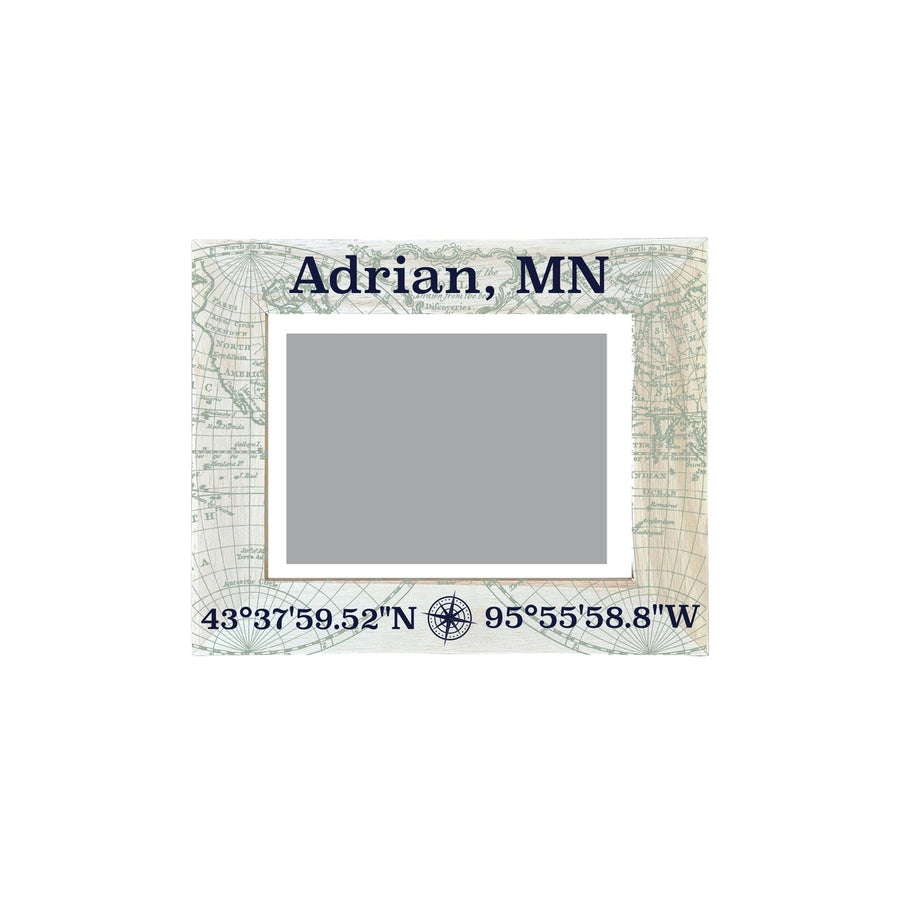 Adrian Minnesota Souvenir Wooden Photo Frame Compass Coordinates Design Matted to 4 x 6" Image 1