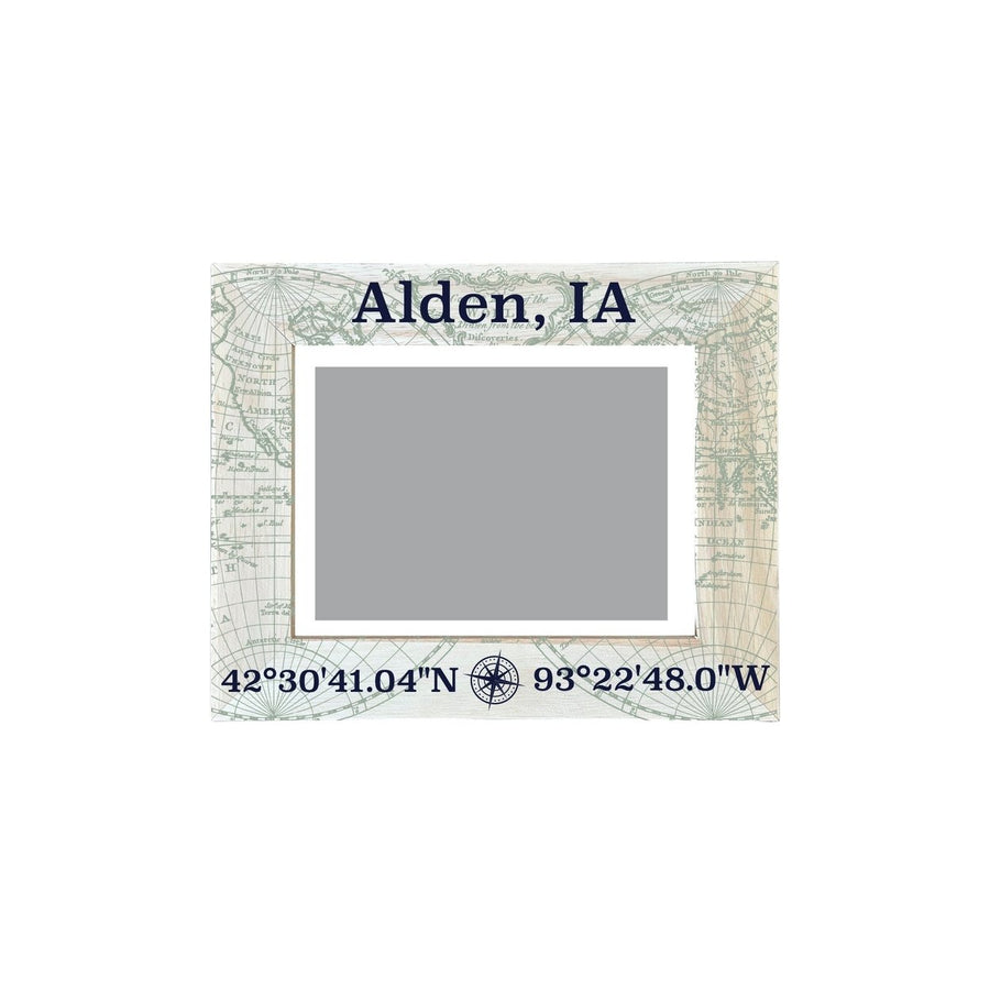 Alden Iowa Souvenir Wooden Photo Frame Compass Coordinates Design Matted to 4 x 6" Image 1