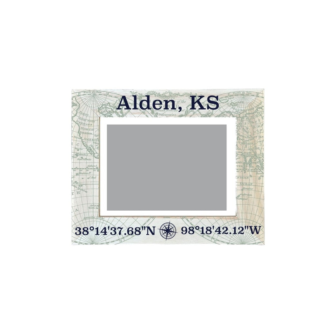 Alden Kansas Souvenir Wooden Photo Frame Compass Coordinates Design Matted to 4 x 6" Image 1