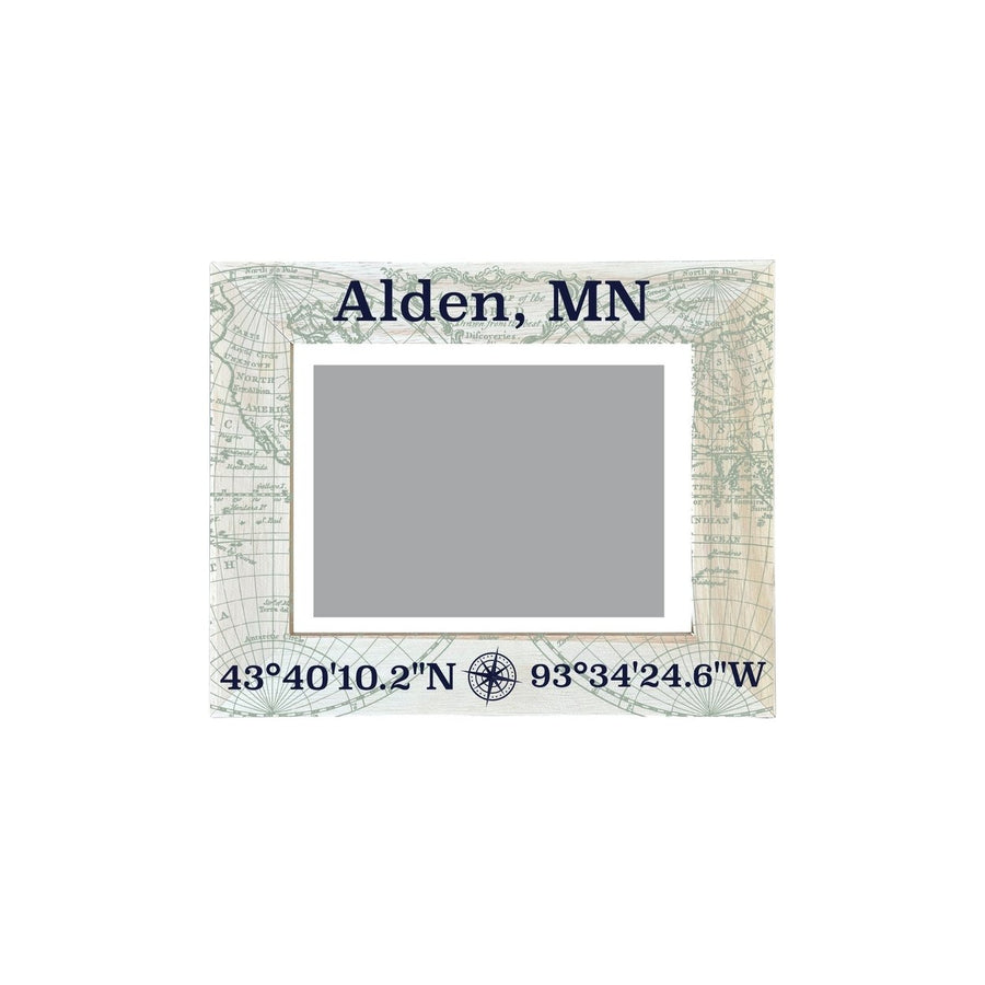 Alden Minnesota Souvenir Wooden Photo Frame Compass Coordinates Design Matted to 4 x 6" Image 1