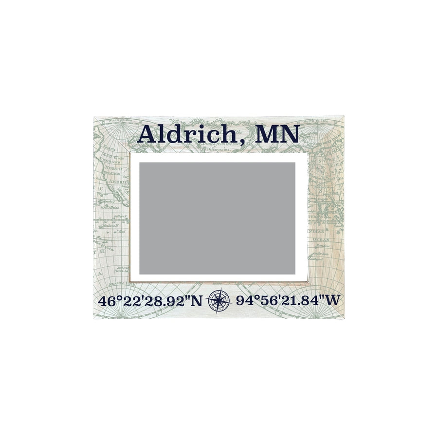 Aldrich Minnesota Souvenir Wooden Photo Frame Compass Coordinates Design Matted to 4 x 6" Image 1