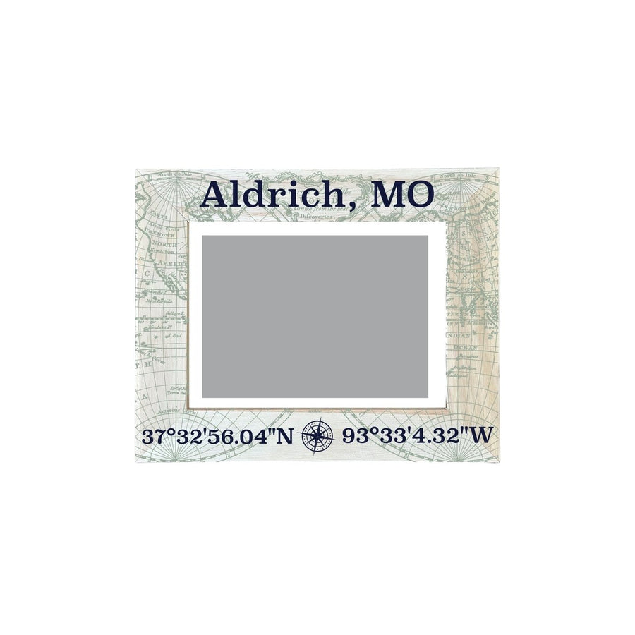 Aldrich Missouri Souvenir Wooden Photo Frame Compass Coordinates Design Matted to 4 x 6" Image 1