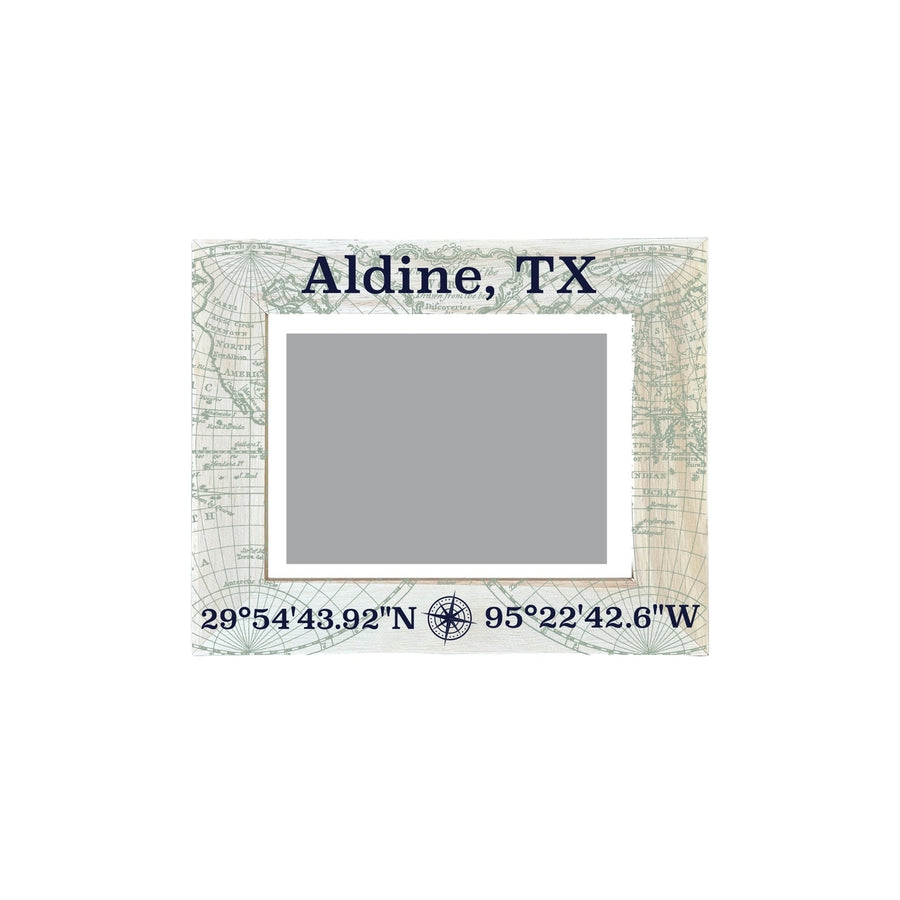 Aldine Texas Souvenir Wooden Photo Frame Compass Coordinates Design Matted to 4 x 6" Image 1