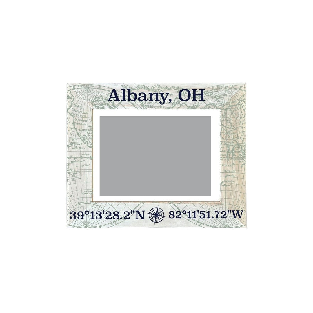 Albany Ohio Souvenir Wooden Photo Frame Compass Coordinates Design Matted to 4 x 6" Image 1