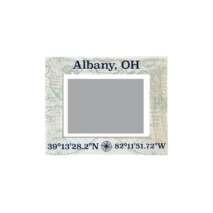 Albany Ohio Souvenir Wooden Photo Frame Compass Coordinates Design Matted to 4 x 6" Image 1