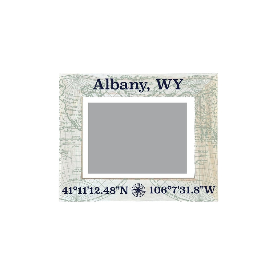 Albany Wyoming Souvenir Wooden Photo Frame Compass Coordinates Design Matted to 4 x 6" Image 1