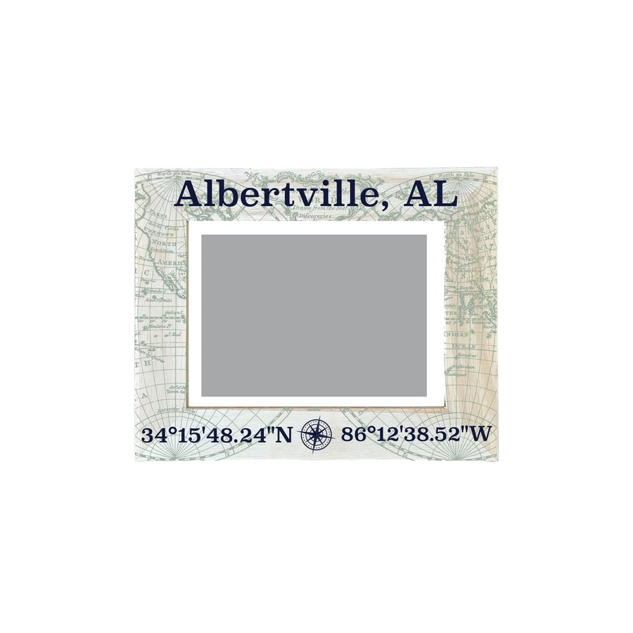 Albertville Alabama Souvenir Wooden Photo Frame Compass Coordinates Design Matted to 4 x 6" Image 1