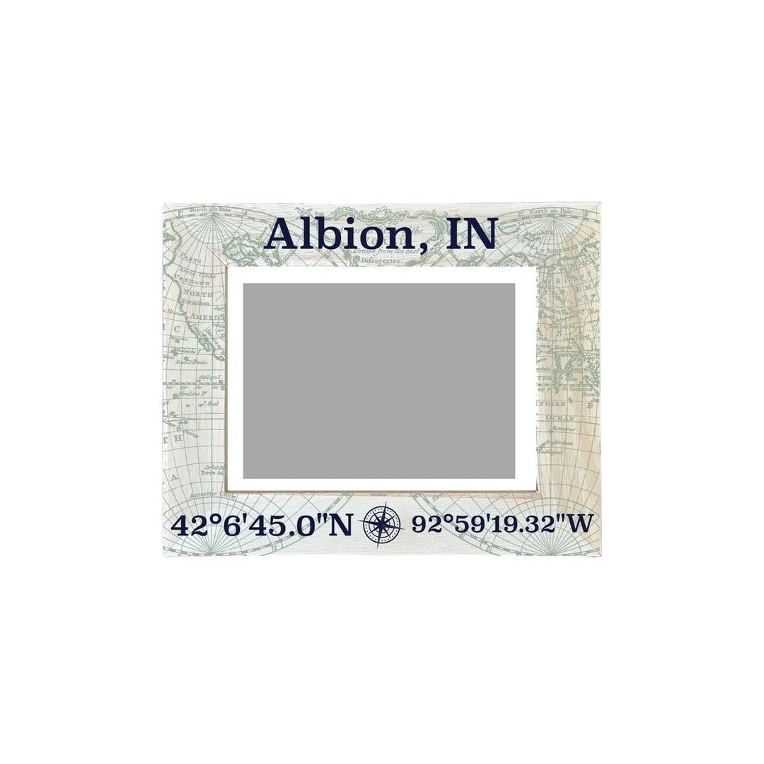 Albion Indiana Souvenir Wooden Photo Frame Compass Coordinates Design Matted to 4 x 6" Image 1