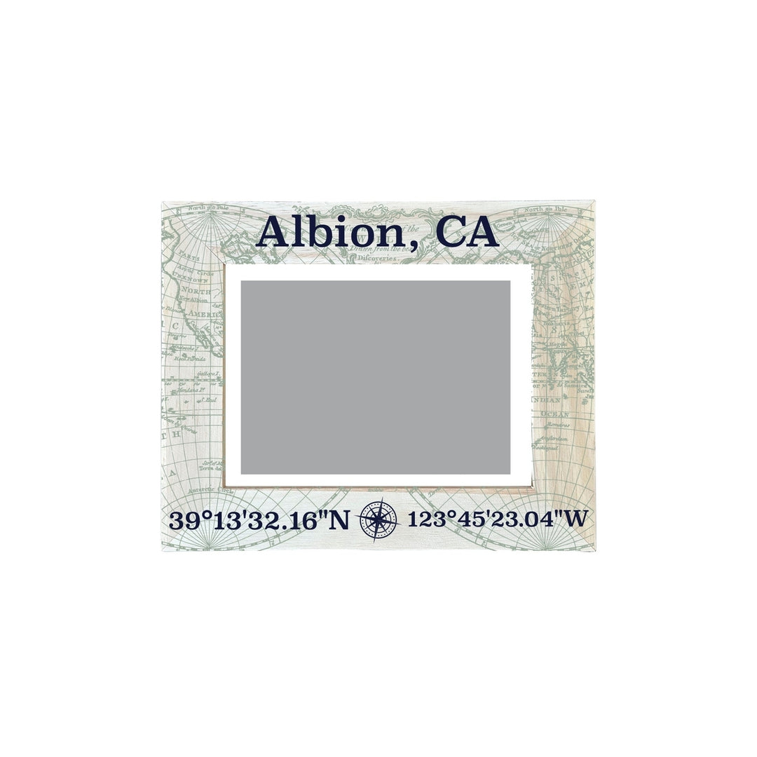 Albion California Souvenir Wooden Photo Frame Compass Coordinates Design Matted to 4 x 6" Image 1