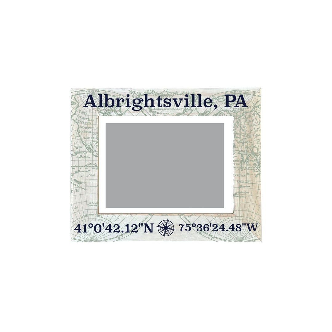 Albrightsville Pennsylvania Souvenir Wooden Photo Frame Compass Coordinates Design Matted to 4 x 6" Image 1