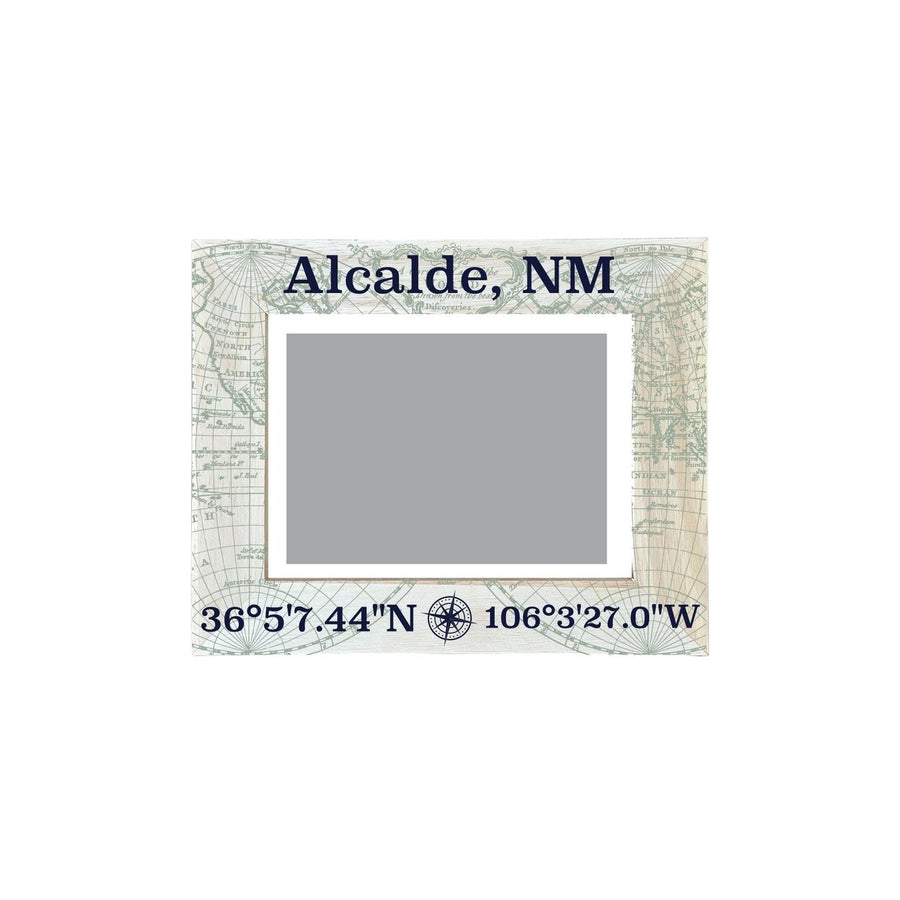 Alcalde Mexico Souvenir Wooden Photo Frame Compass Coordinates Design Matted to 4 x 6" Image 1