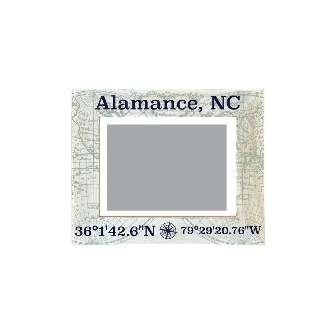 Alamance North Carolina Souvenir Wooden Photo Frame Compass Coordinates Design Matted to 4 x 6" Image 1