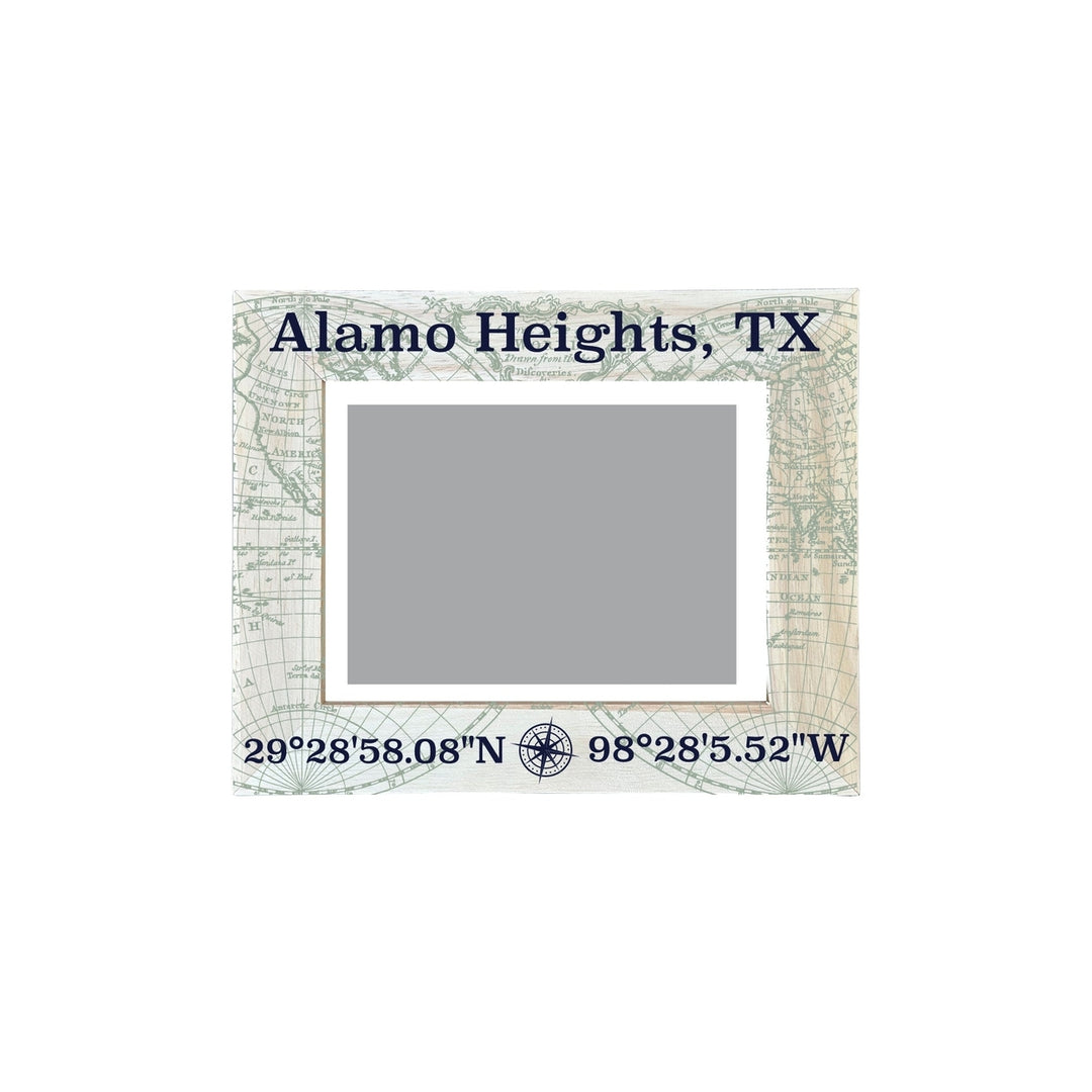 Alamo Heights Texas Souvenir Wooden Photo Frame Compass Coordinates Design Matted to 4 x 6" Image 1