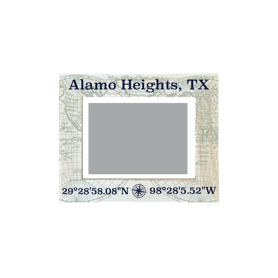 Alamo Heights Texas Souvenir Wooden Photo Frame Compass Coordinates Design Matted to 4 x 6" Image 1