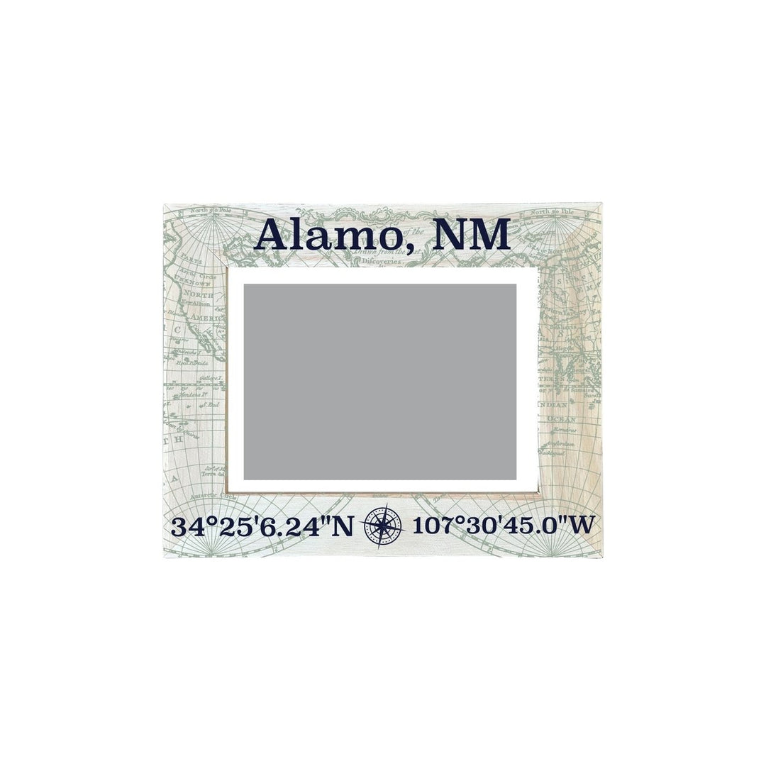 Alamo Mexico Souvenir Wooden Photo Frame Compass Coordinates Design Matted to 4 x 6" Image 1