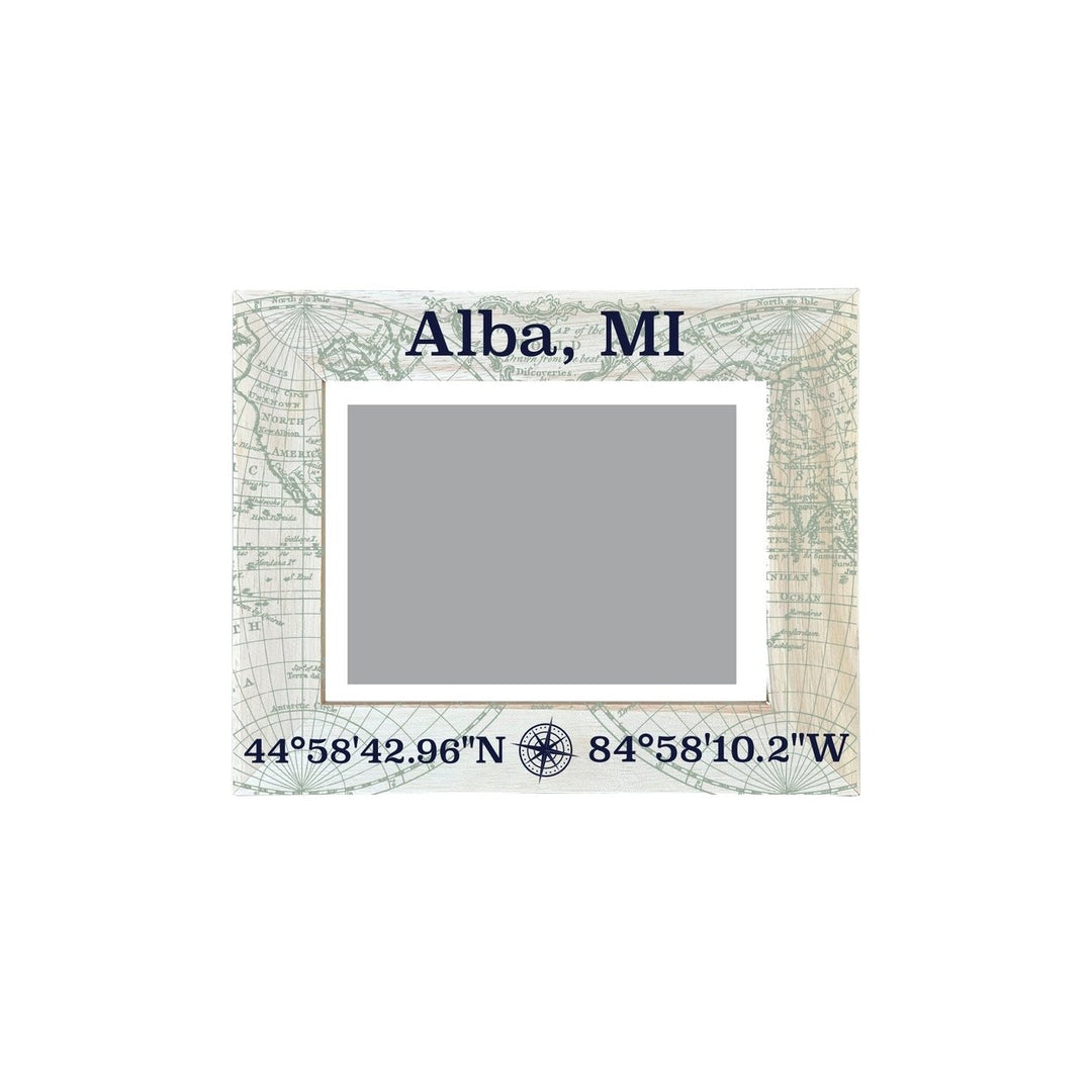 Alba Michigan Souvenir Wooden Photo Frame Compass Coordinates Design Matted to 4 x 6" Image 1