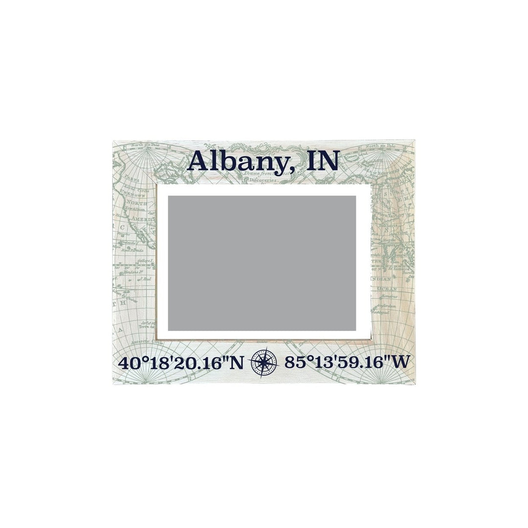 Albany Indiana Souvenir Wooden Photo Frame Compass Coordinates Design Matted to 4 x 6" Image 1