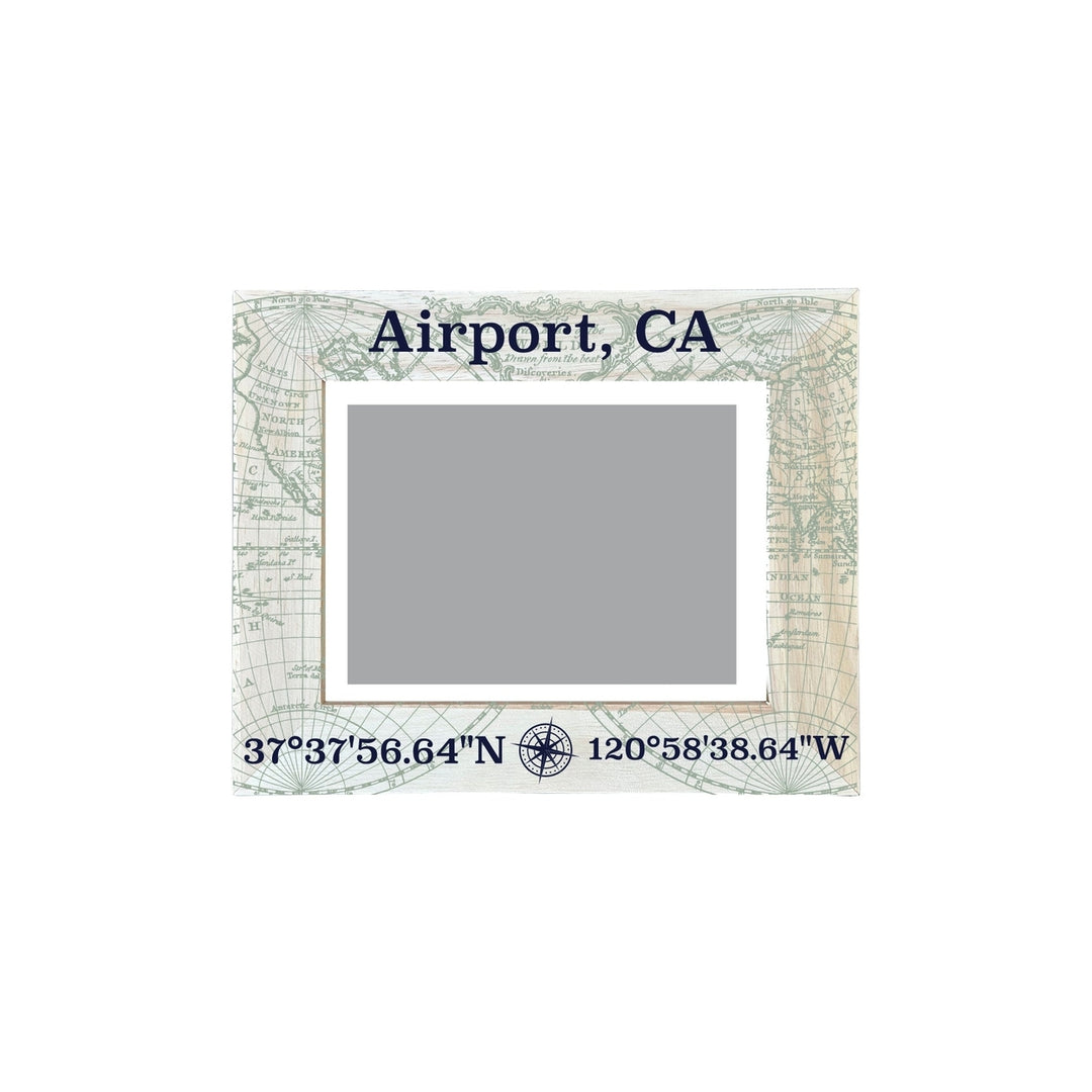 Airport California Souvenir Wooden Photo Frame Compass Coordinates Design Matted to 4 x 6" Image 1