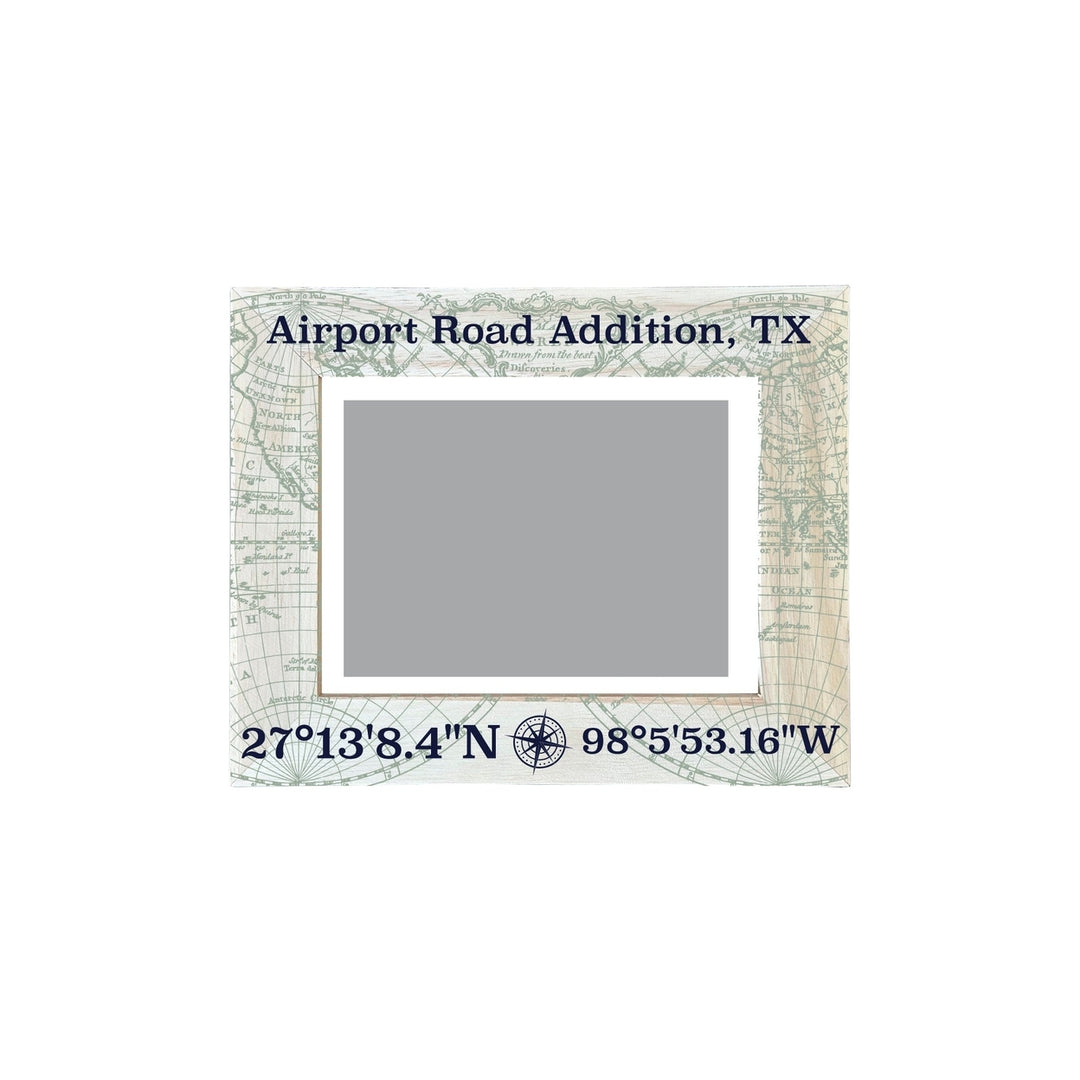 Airport Road Addition Texas Souvenir Wooden Photo Frame Compass Coordinates Design Matted to 4 x 6" Image 1