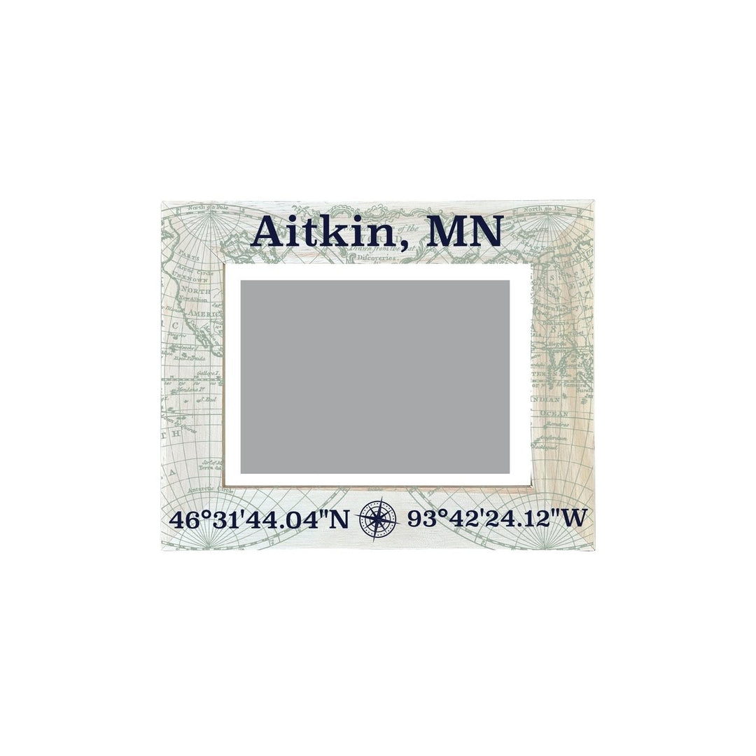 Aitkin Minnesota Souvenir Wooden Photo Frame Compass Coordinates Design Matted to 4 x 6" Image 1