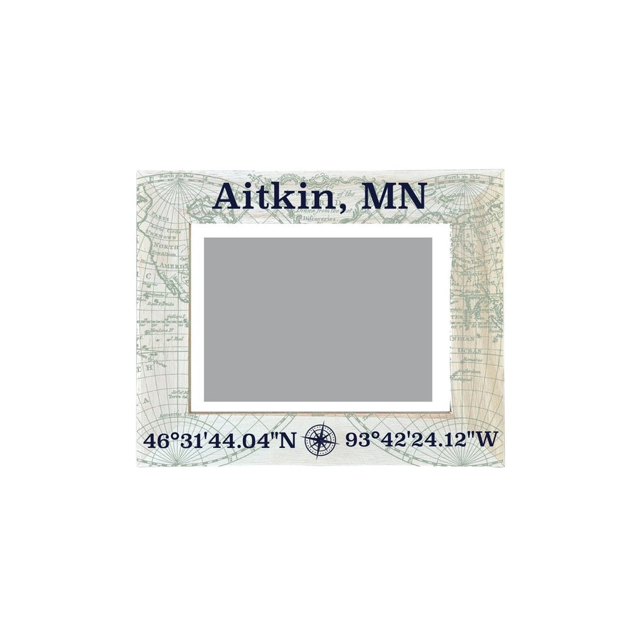 Aitkin Minnesota Souvenir Wooden Photo Frame Compass Coordinates Design Matted to 4 x 6" Image 1