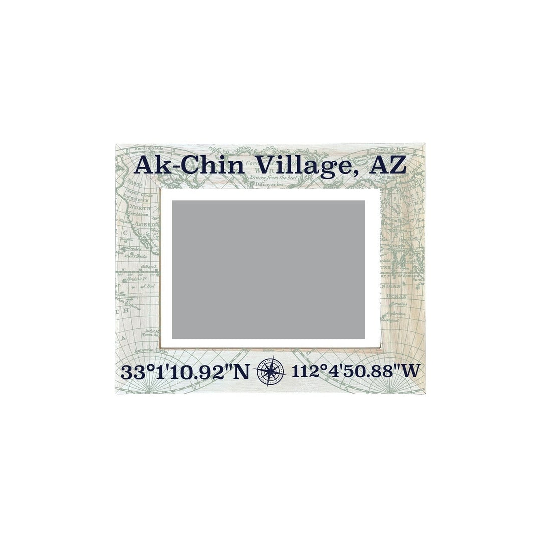 Ak-Chin Village Arizona Souvenir Wooden Photo Frame Compass Coordinates Design Matted to 4 x 6" Image 1