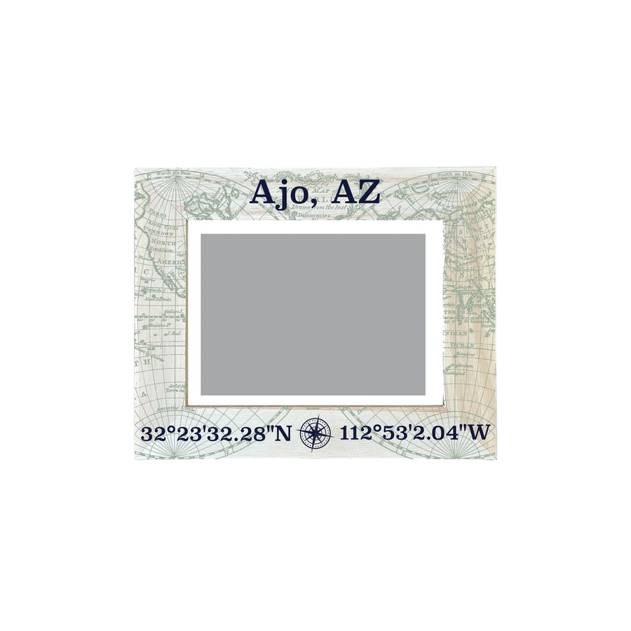 Ajo Arizona Souvenir Wooden Photo Frame Compass Coordinates Design Matted to 4 x 6" Image 1