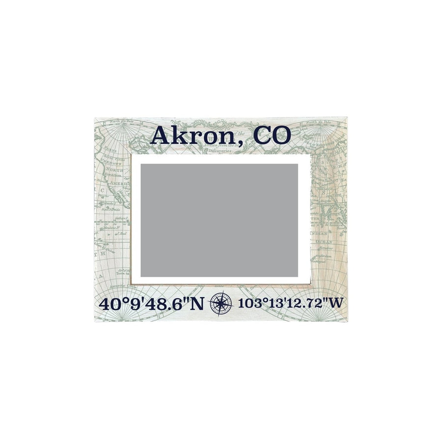 Akron Colorado Souvenir Wooden Photo Frame Compass Coordinates Design Matted to 4 x 6" Image 1