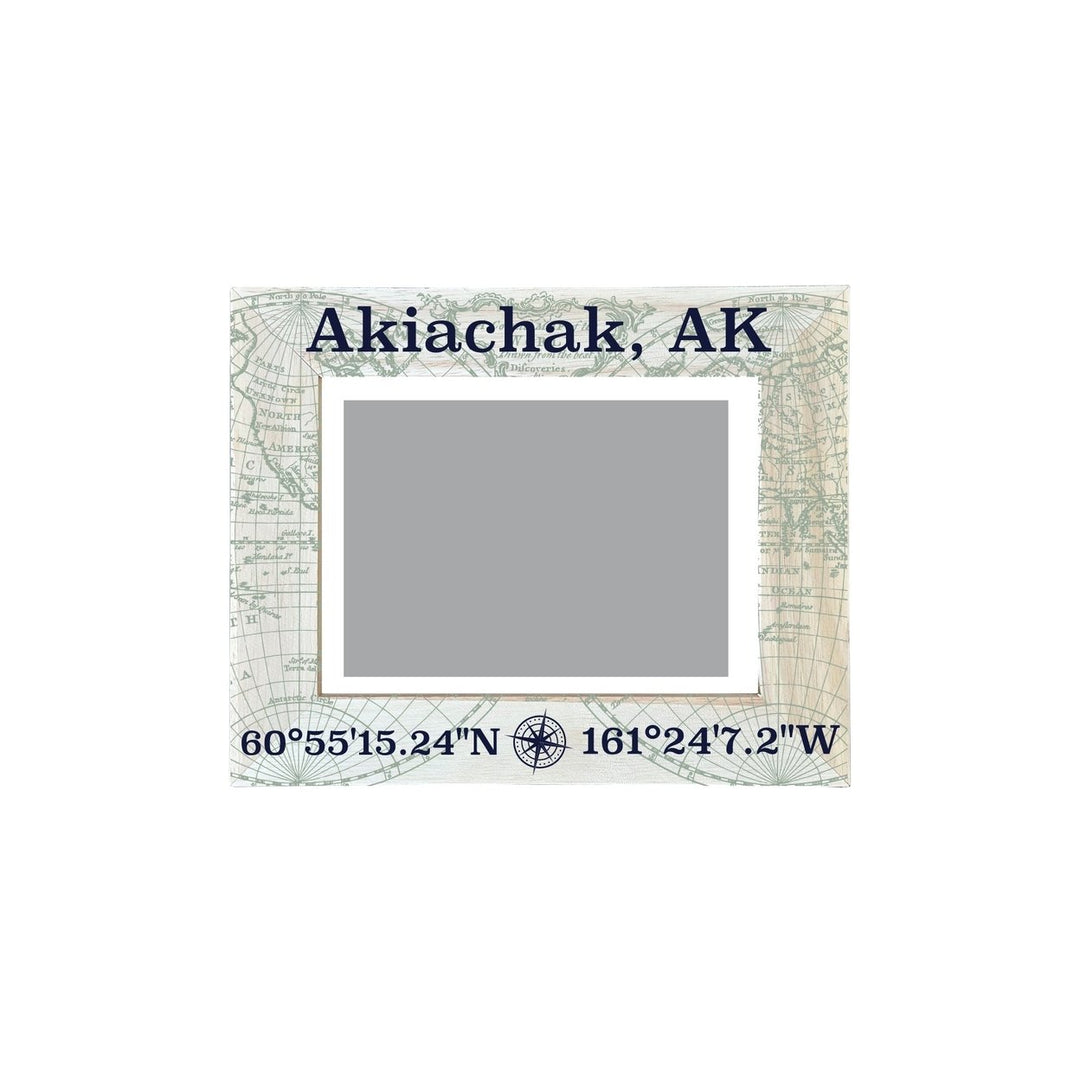 Akiachak Alaska Souvenir Wooden Photo Frame Compass Coordinates Design Matted to 4 x 6" Image 1