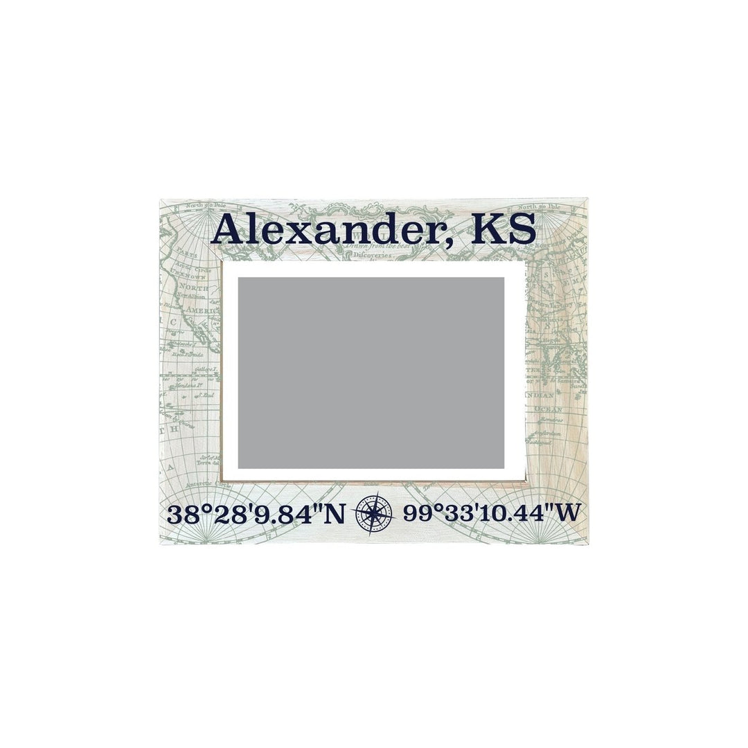 Alexander Kansas Souvenir Wooden Photo Frame Compass Coordinates Design Matted to 4 x 6" Image 1