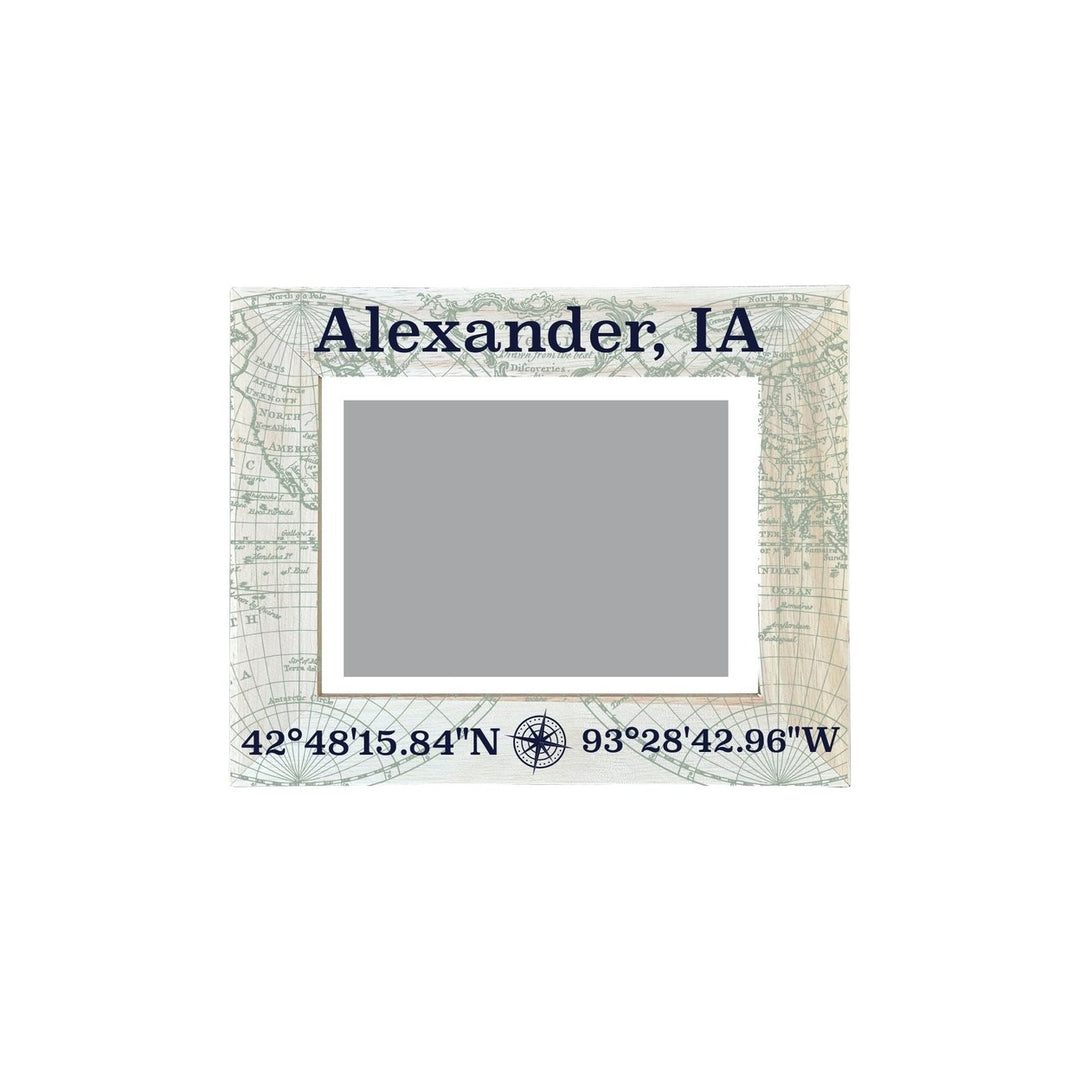 Alexander Iowa Souvenir Wooden Photo Frame Compass Coordinates Design Matted to 4 x 6" Image 1