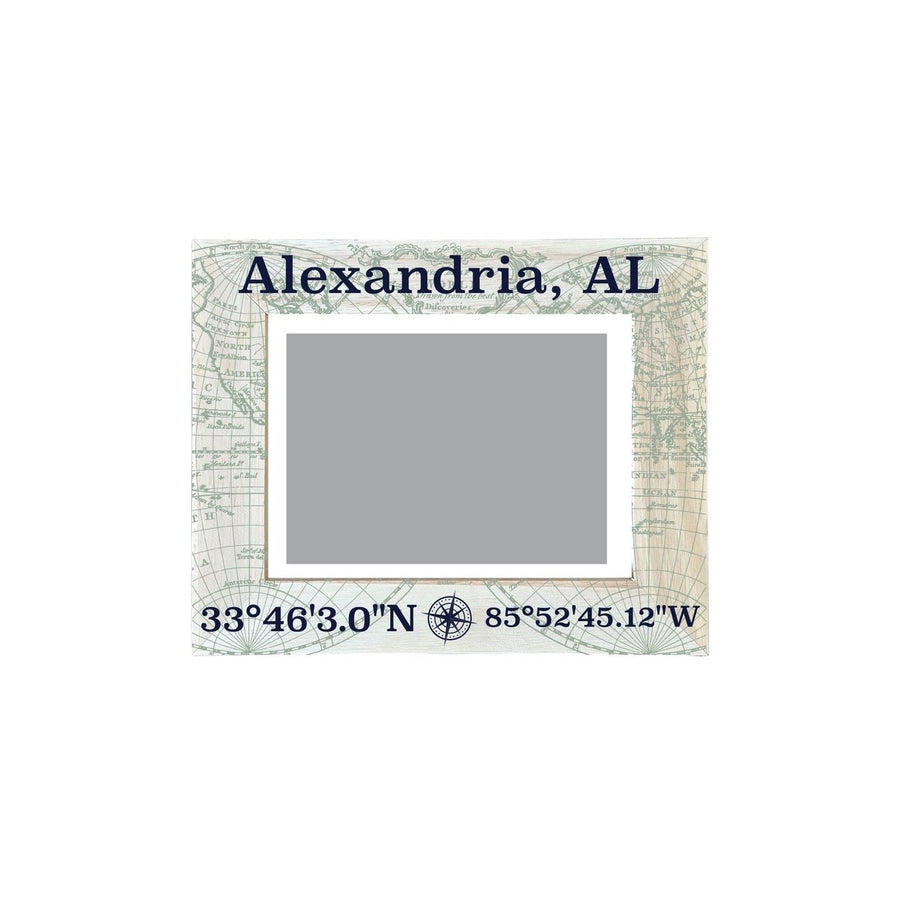 Alexandria Alabama Souvenir Wooden Photo Frame Compass Coordinates Design Matted to 4 x 6" Image 1