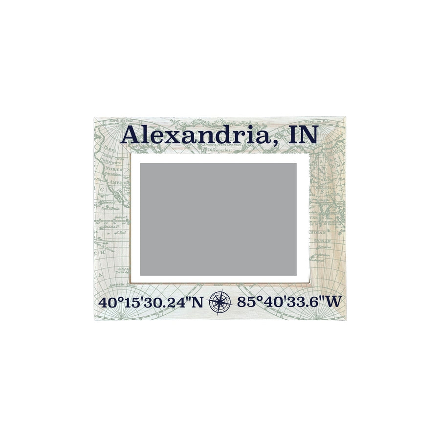 Alexandria Indiana Souvenir Wooden Photo Frame Compass Coordinates Design Matted to 4 x 6" Image 1