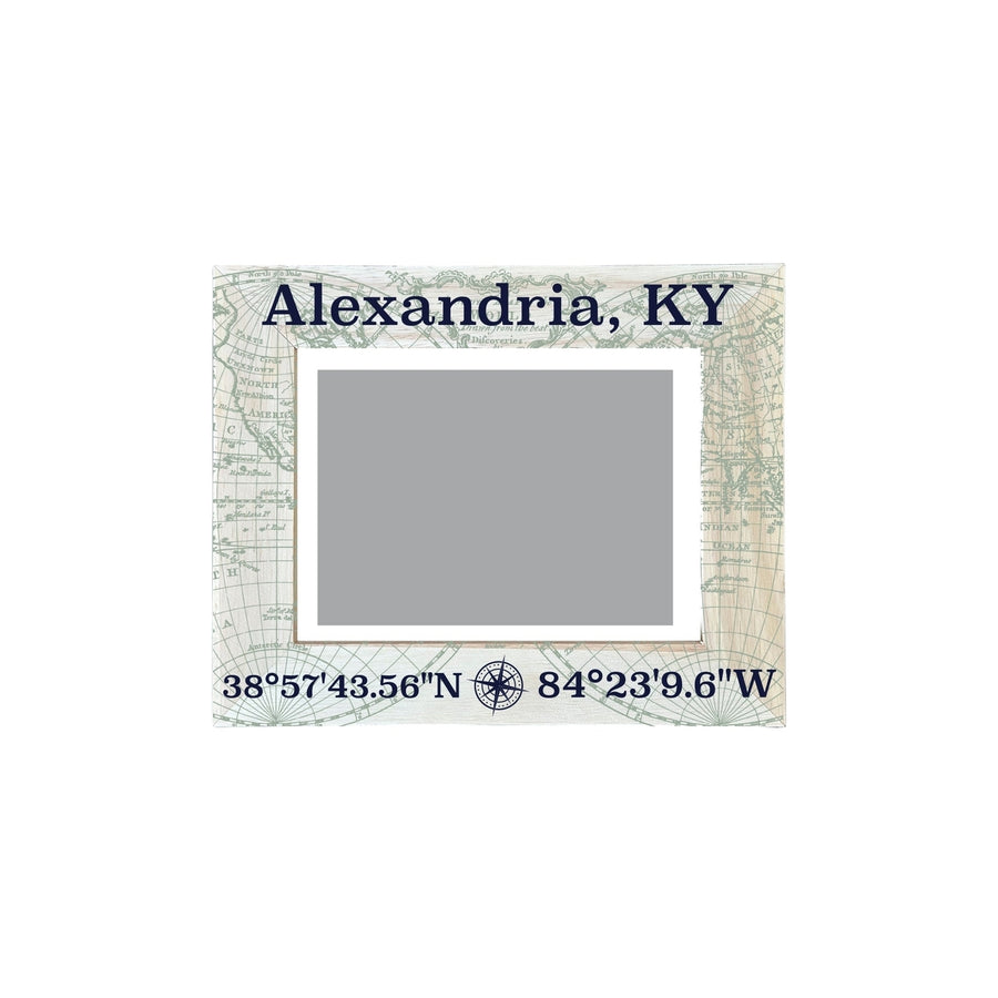 Alexandria Kentucky Souvenir Wooden Photo Frame Compass Coordinates Design Matted to 4 x 6" Image 1