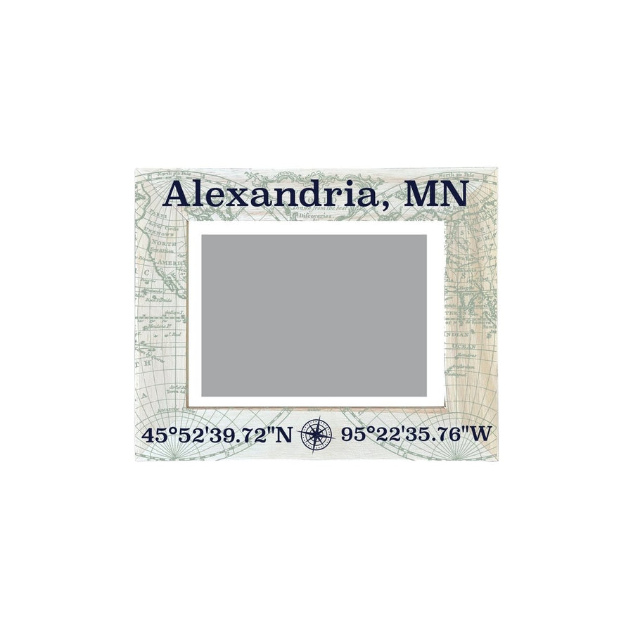 Alexandria Minnesota Souvenir Wooden Photo Frame Compass Coordinates Design Matted to 4 x 6" Image 1