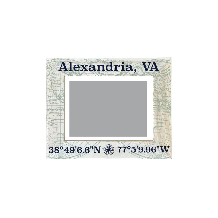 Alexandria Virginia Souvenir Wooden Photo Frame Compass Coordinates Design Matted to 4 x 6" Image 1