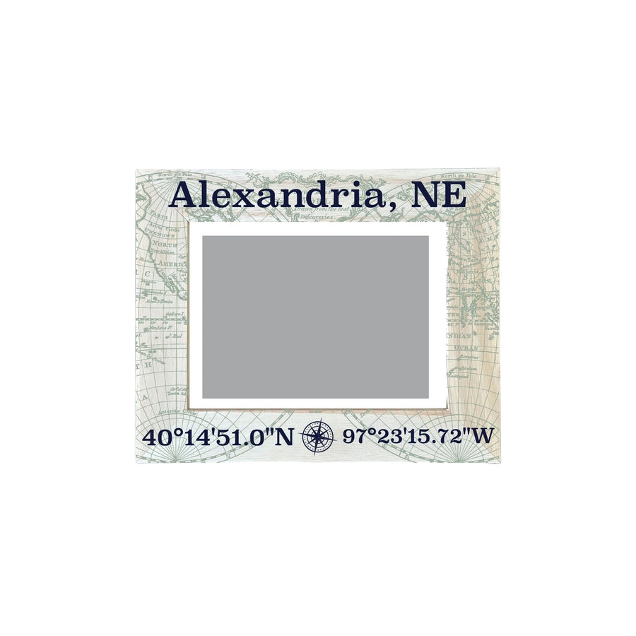 Alexandria Nebraska Souvenir Wooden Photo Frame Compass Coordinates Design Matted to 4 x 6" Image 1