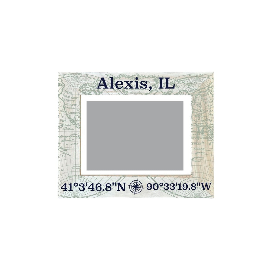 Alexis Illinois Souvenir Wooden Photo Frame Compass Coordinates Design Matted to 4 x 6" Image 1