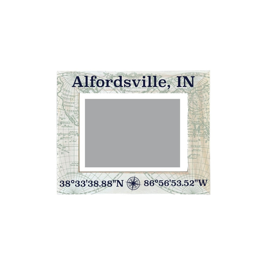 Alfordsville Indiana Souvenir Wooden Photo Frame Compass Coordinates Design Matted to 4 x 6" Image 1