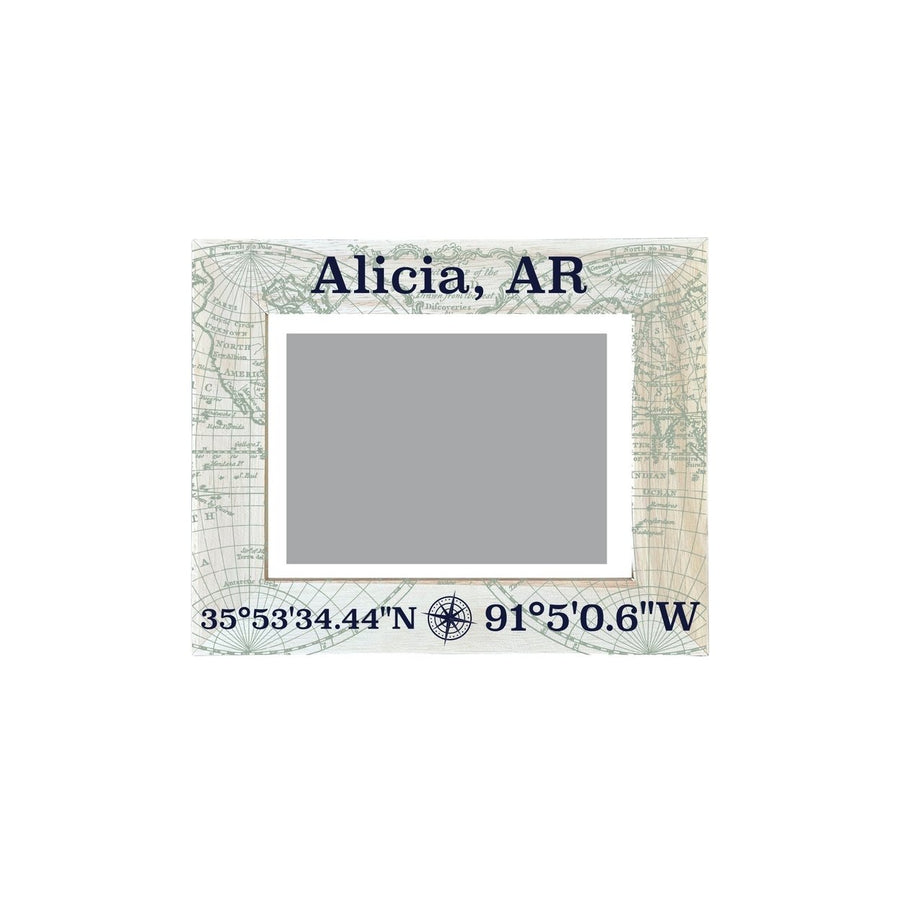 Alicia Arkansas Souvenir Wooden Photo Frame Compass Coordinates Design Matted to 4 x 6" Image 1