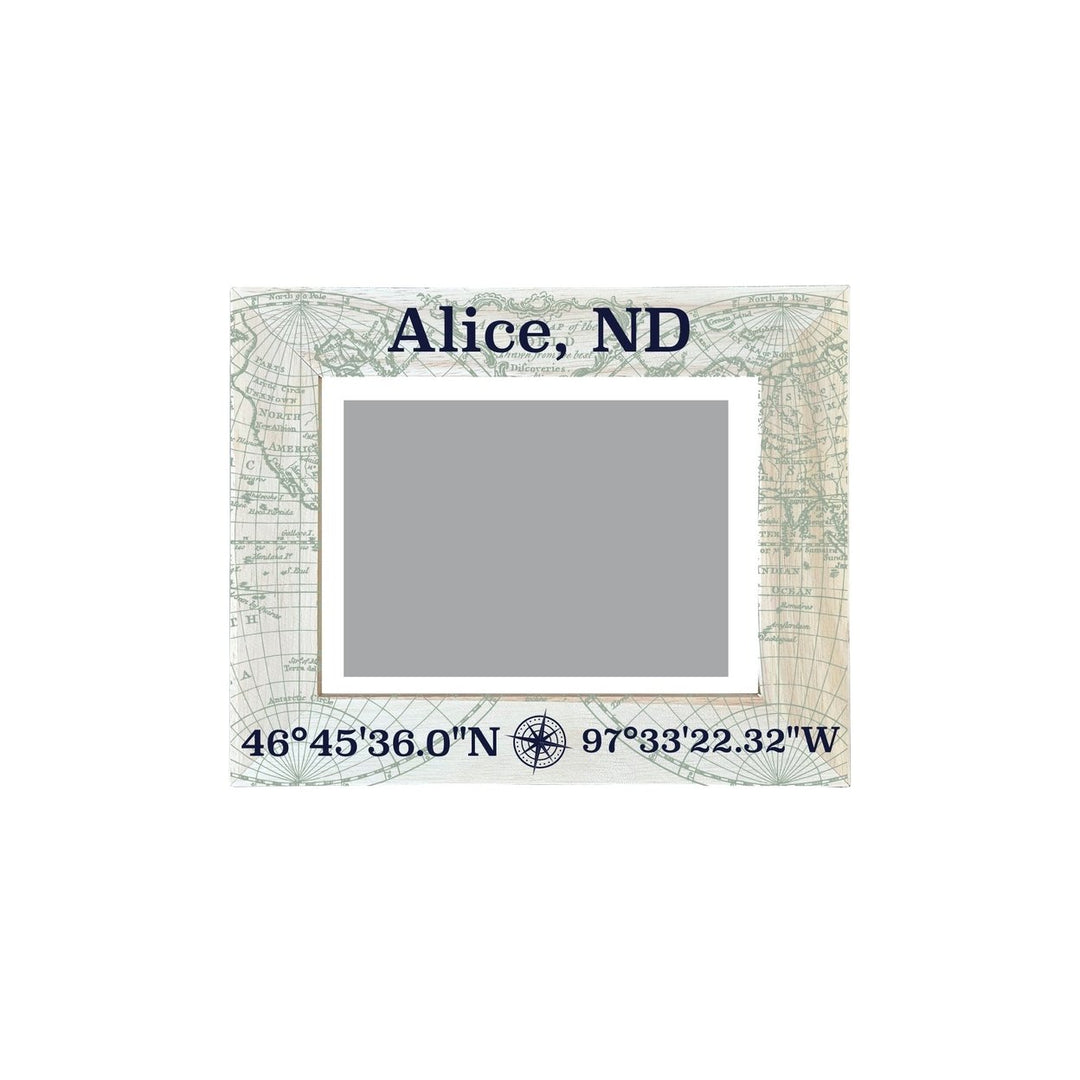 Alice North Dakota Souvenir Wooden Photo Frame Compass Coordinates Design Matted to 4 x 6" Image 1