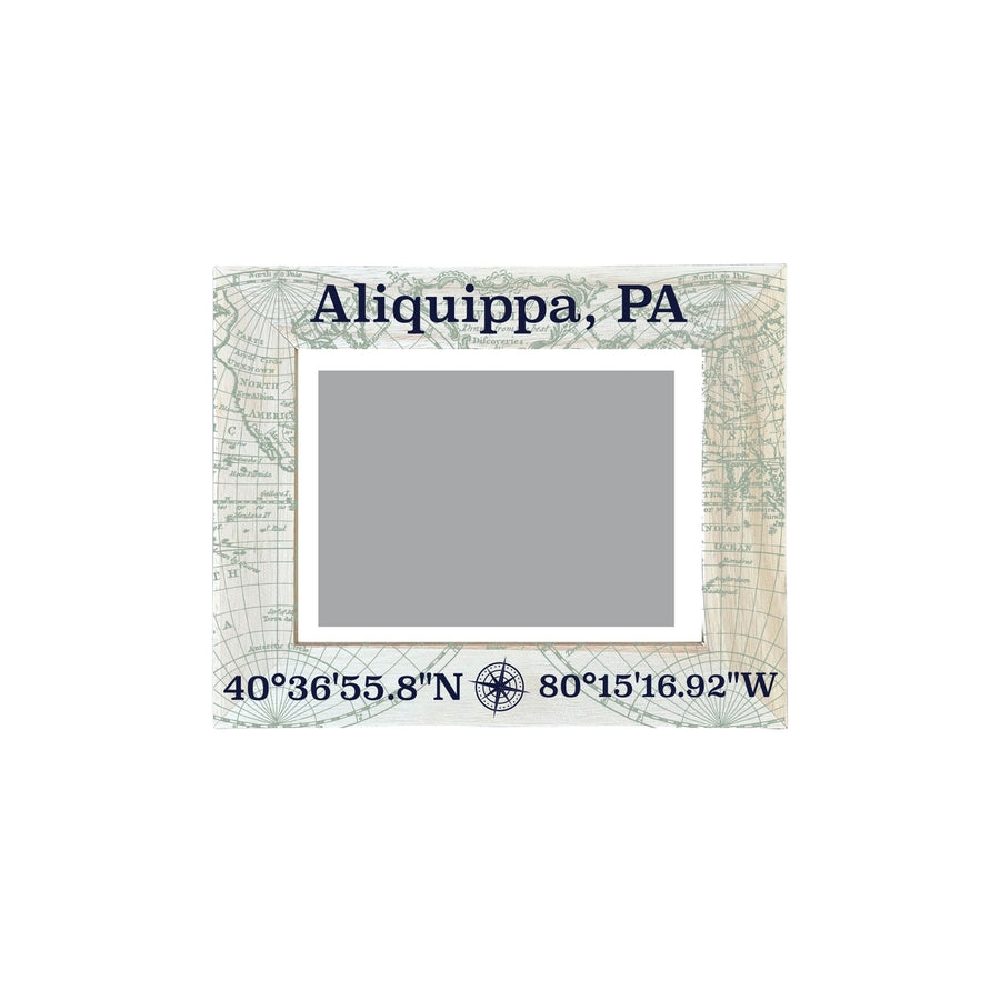 Aliquippa Pennsylvania Souvenir Wooden Photo Frame Compass Coordinates Design Matted to 4 x 6" Image 1