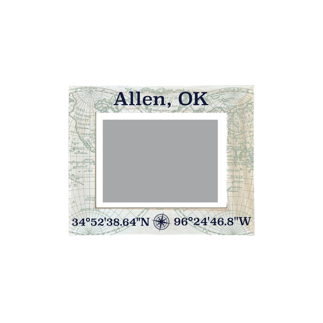 Allen Oklahoma Souvenir Wooden Photo Frame Compass Coordinates Design Matted to 4 x 6" Image 1