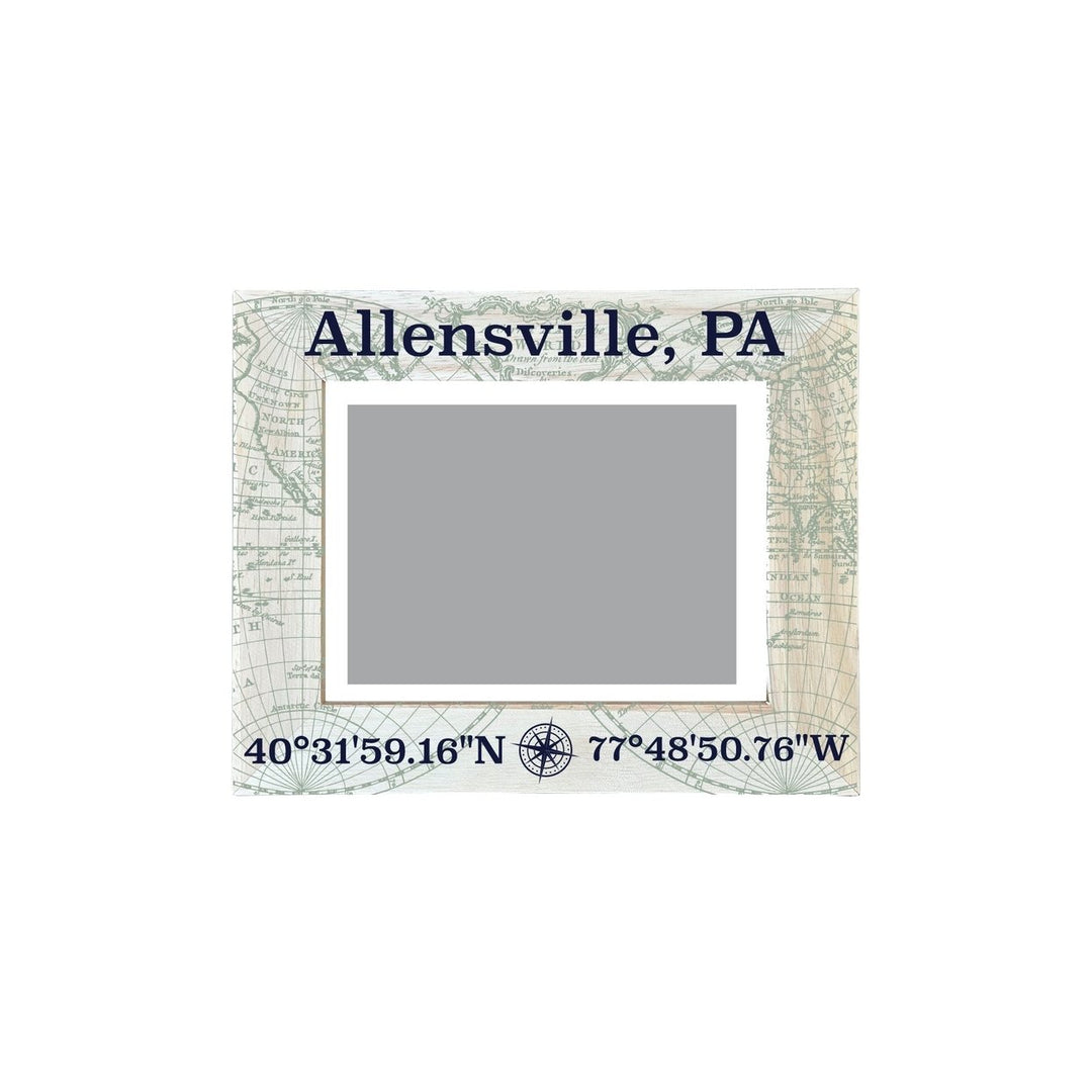 Allensville Pennsylvania Souvenir Wooden Photo Frame Compass Coordinates Design Matted to 4 x 6" Image 1