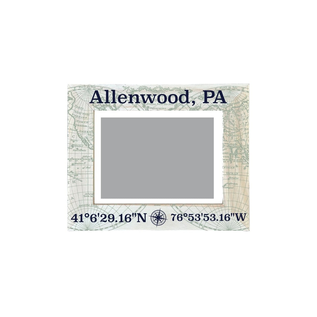 Allenwood Pennsylvania Souvenir Wooden Photo Frame Compass Coordinates Design Matted to 4 x 6" Image 1