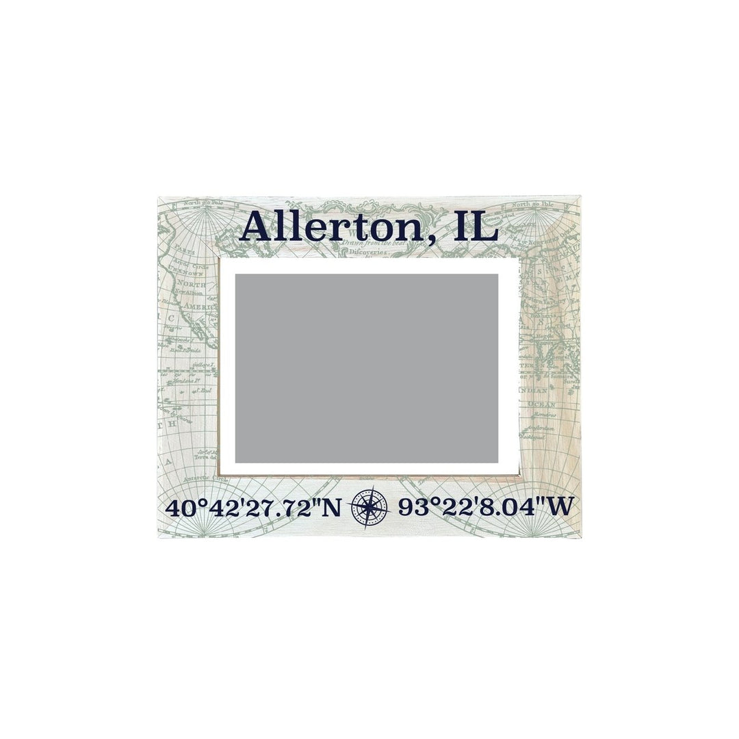 Allerton Illinois Souvenir Wooden Photo Frame Compass Coordinates Design Matted to 4 x 6" Image 1