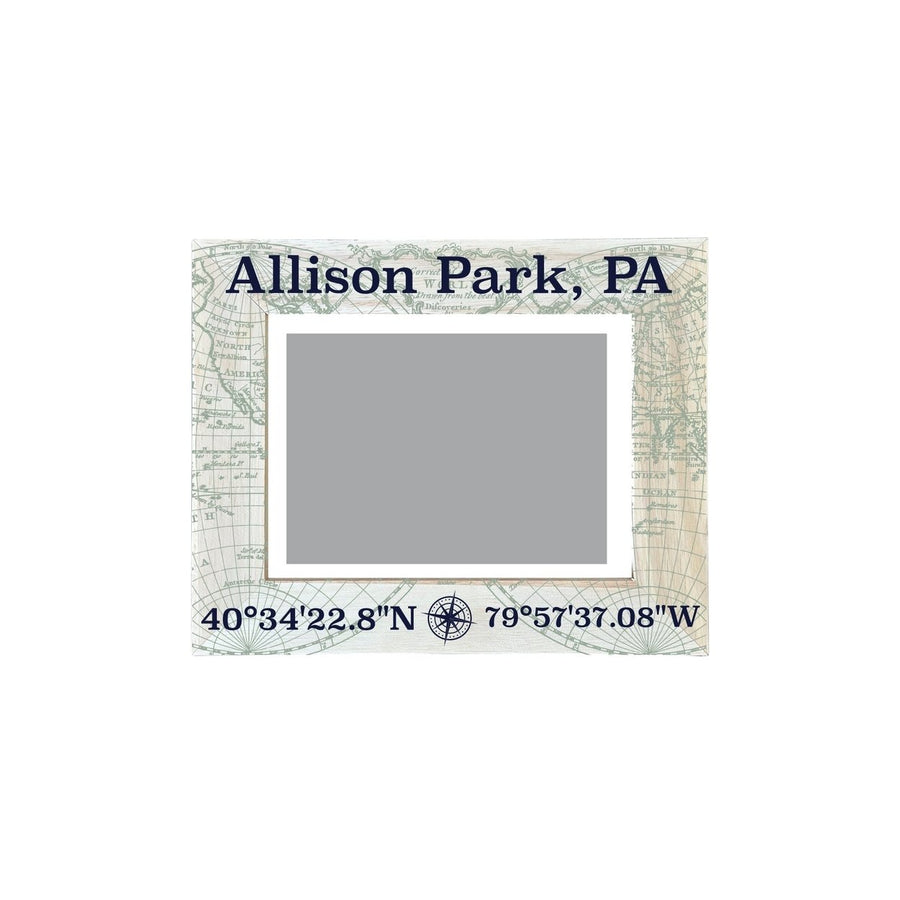 Allison Park Pennsylvania Souvenir Wooden Photo Frame Compass Coordinates Design Matted to 4 x 6" Image 1