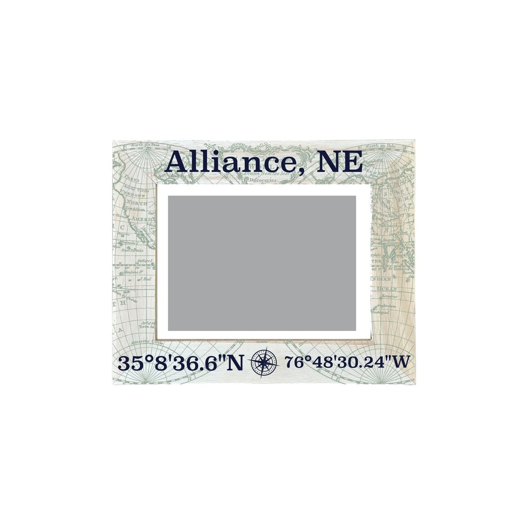 Alliance Nebraska Souvenir Wooden Photo Frame Compass Coordinates Design Matted to 4 x 6" Image 1