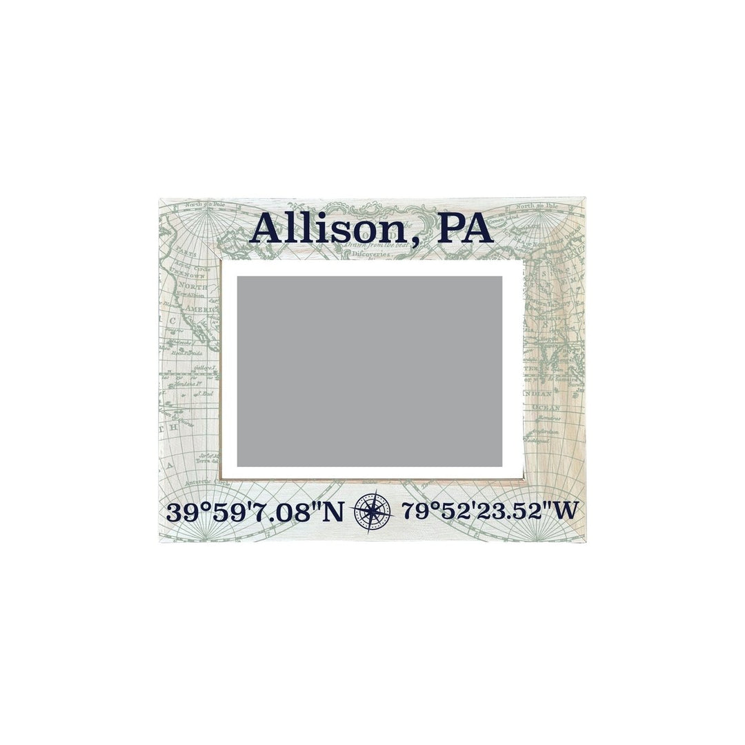 Allison Pennsylvania Souvenir Wooden Photo Frame Compass Coordinates Design Matted to 4 x 6" Image 1