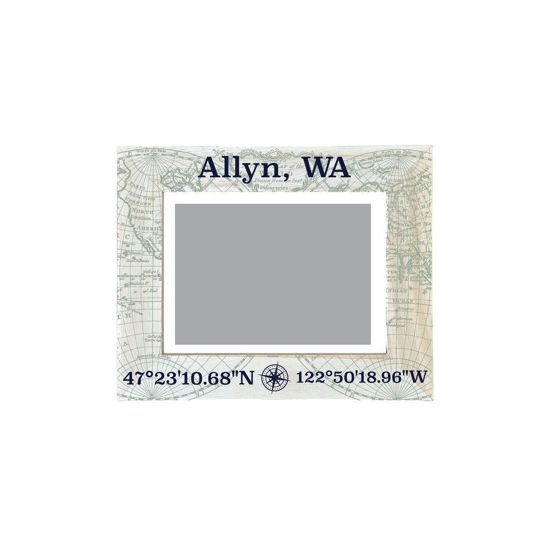 Allyn Washington Souvenir Wooden Photo Frame Compass Coordinates Design Matted to 4 x 6" Image 1